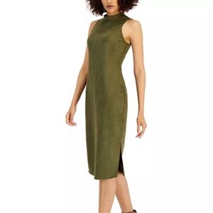 INC international concepts suede olive green mid dress sheath sleeveless